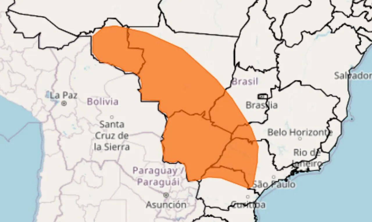 Trata-se de um alerta laranja chuvas e ventos intensos nas regiões norte, centro-oeste, sudeste e sul 